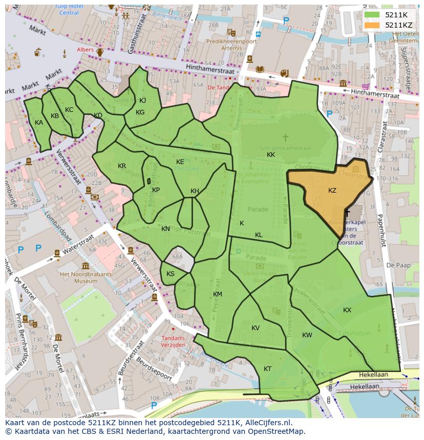 Afbeelding van het postcodegebied 5211 KZ op de kaart.