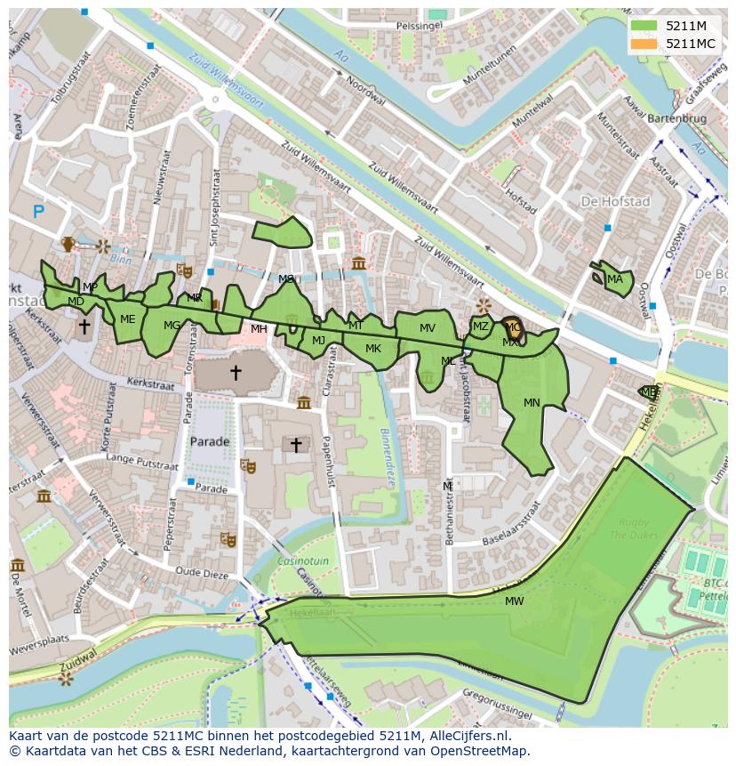 Afbeelding van het postcodegebied 5211 MC op de kaart.