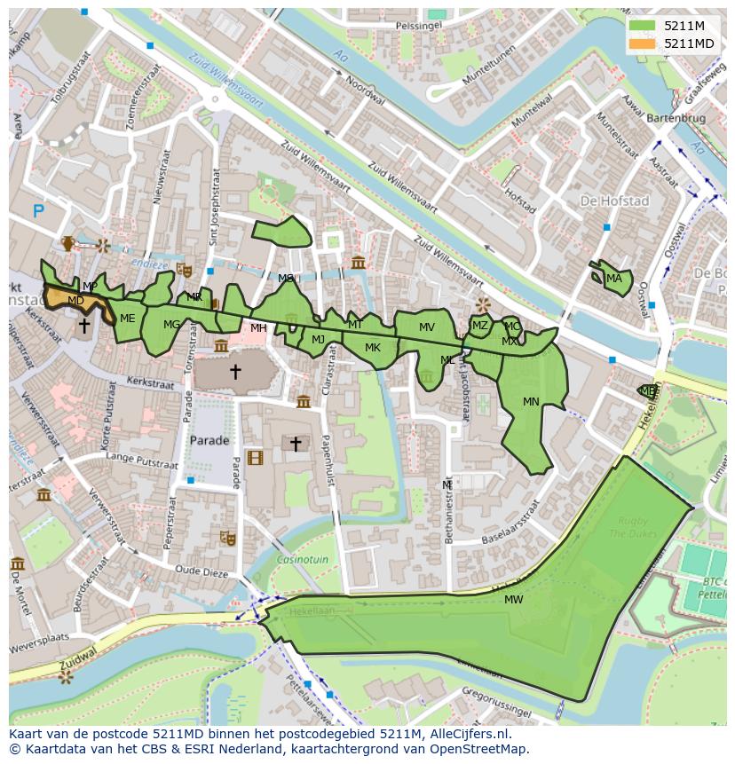 Afbeelding van het postcodegebied 5211 MD op de kaart.