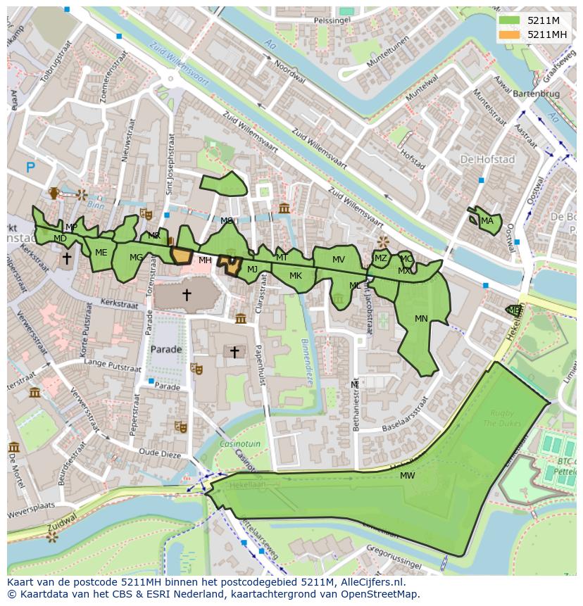 Afbeelding van het postcodegebied 5211 MH op de kaart.