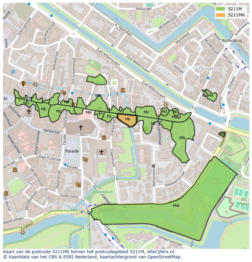 Afbeelding van het postcodegebied 5211 MK op de kaart.