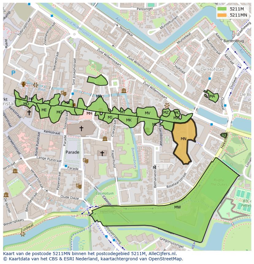 Afbeelding van het postcodegebied 5211 MN op de kaart.