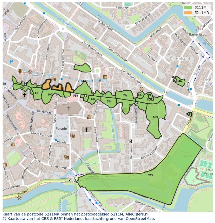 Afbeelding van het postcodegebied 5211 MR op de kaart.