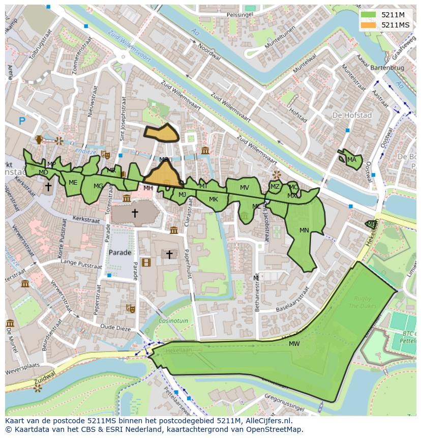 Afbeelding van het postcodegebied 5211 MS op de kaart.