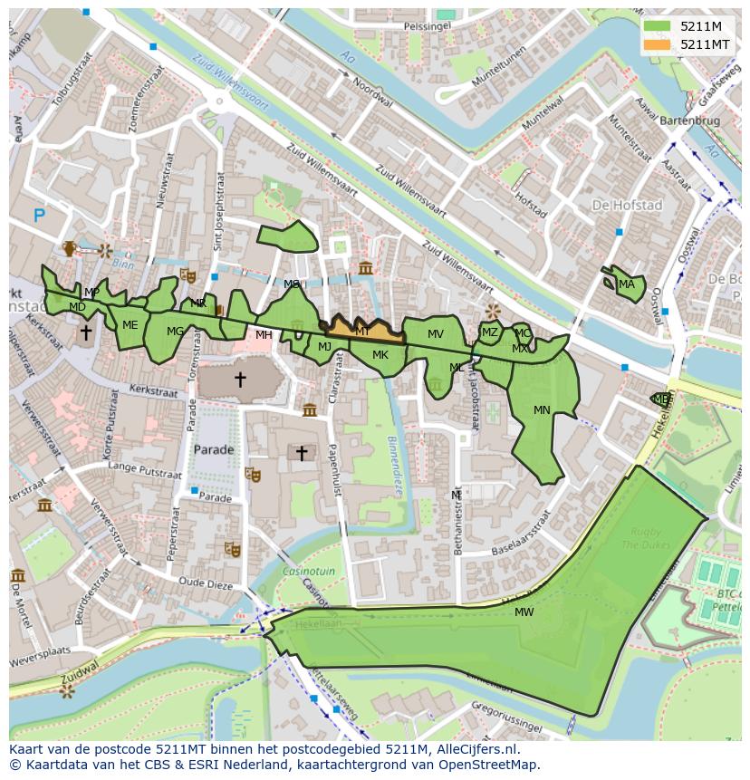 Afbeelding van het postcodegebied 5211 MT op de kaart.