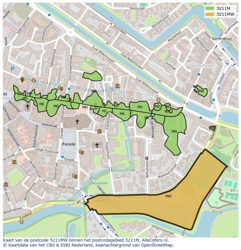 Afbeelding van het postcodegebied 5211 MW op de kaart.