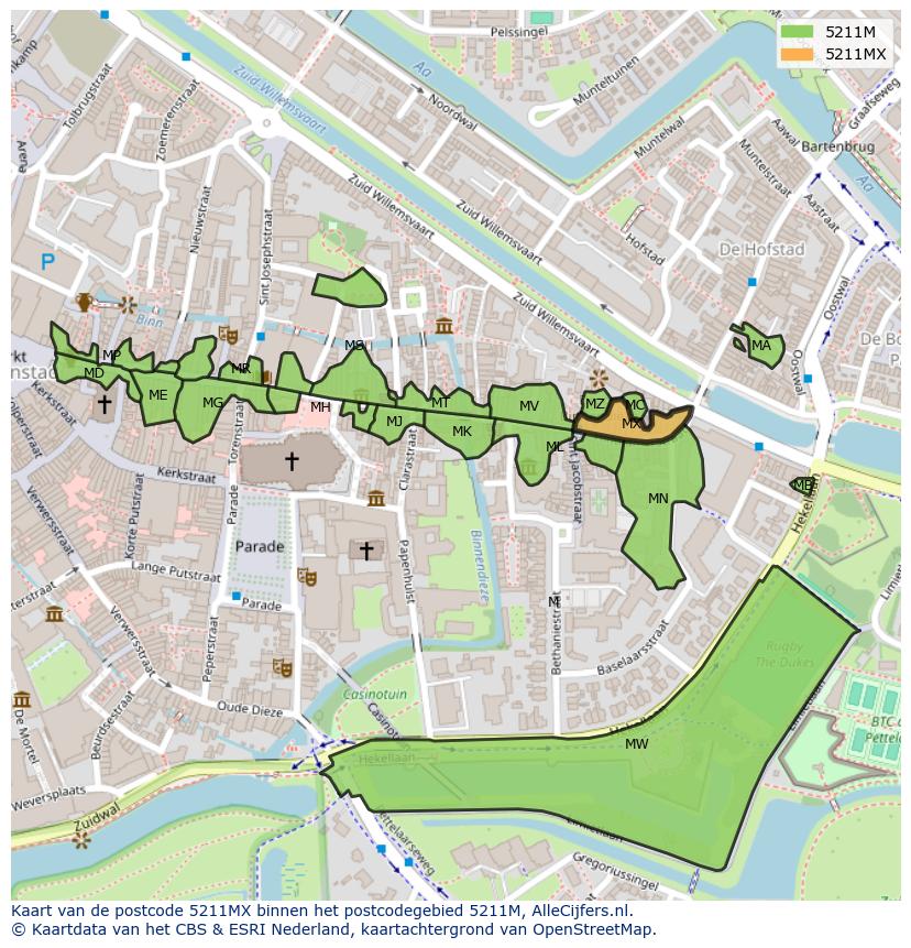 Afbeelding van het postcodegebied 5211 MX op de kaart.