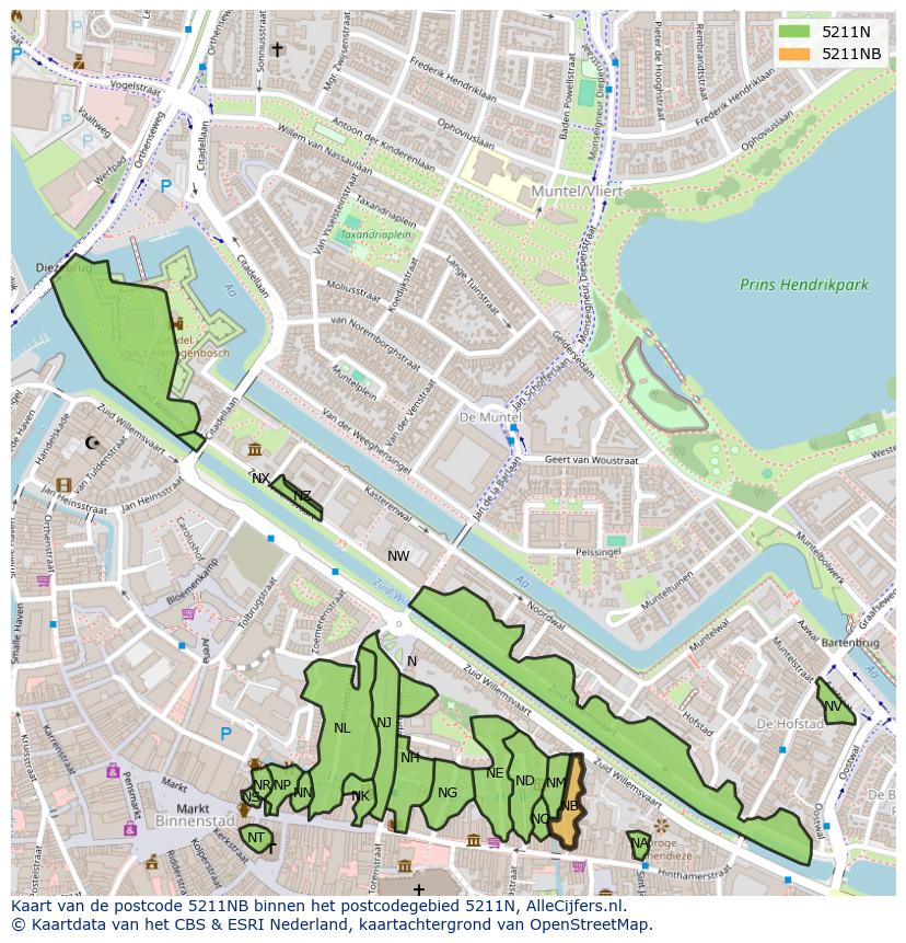 Afbeelding van het postcodegebied 5211 NB op de kaart.
