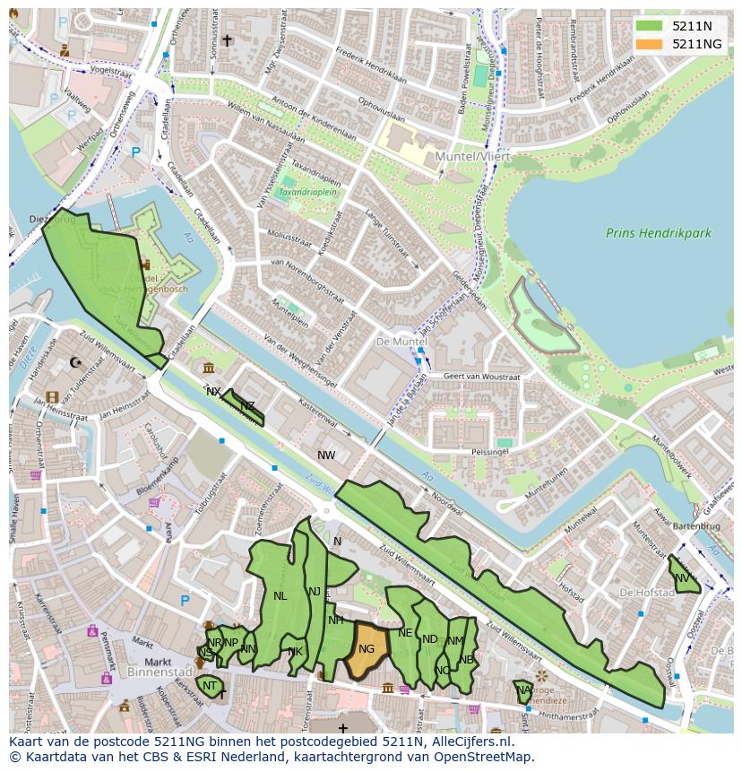 Afbeelding van het postcodegebied 5211 NG op de kaart.