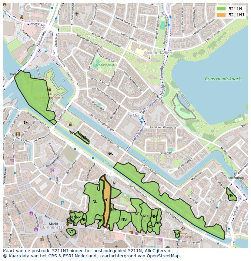 Afbeelding van het postcodegebied 5211 NJ op de kaart.