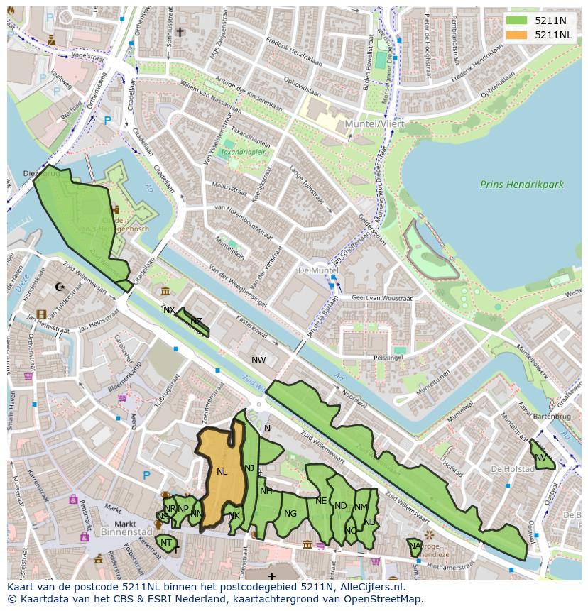 Afbeelding van het postcodegebied 5211 NL op de kaart.