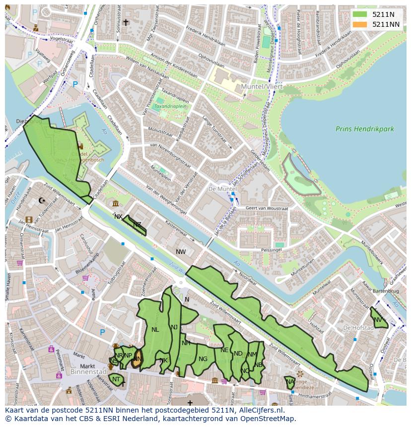 Afbeelding van het postcodegebied 5211 NN op de kaart.