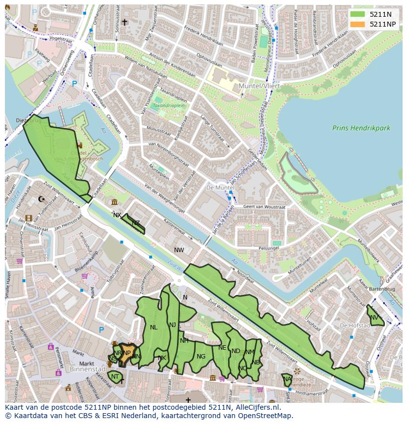 Afbeelding van het postcodegebied 5211 NP op de kaart.