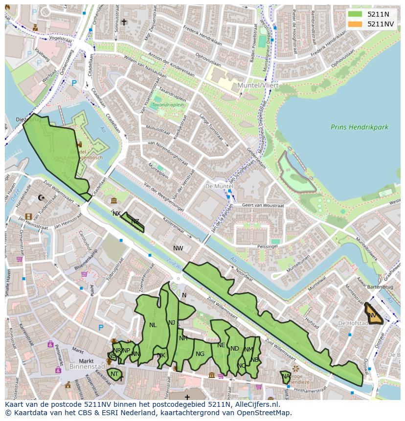 Afbeelding van het postcodegebied 5211 NV op de kaart.
