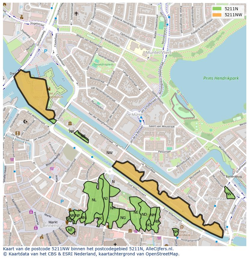 Afbeelding van het postcodegebied 5211 NW op de kaart.