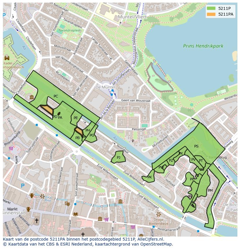 Afbeelding van het postcodegebied 5211 PA op de kaart.