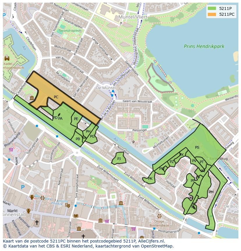 Afbeelding van het postcodegebied 5211 PC op de kaart.