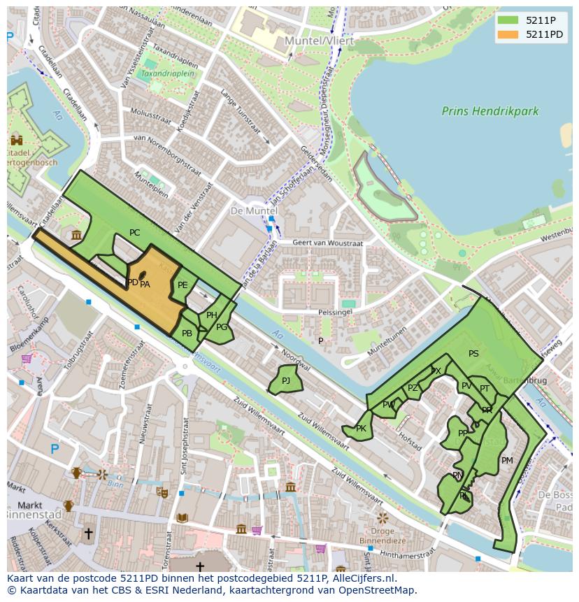 Afbeelding van het postcodegebied 5211 PD op de kaart.