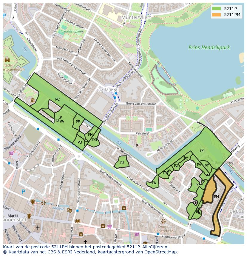 Afbeelding van het postcodegebied 5211 PM op de kaart.