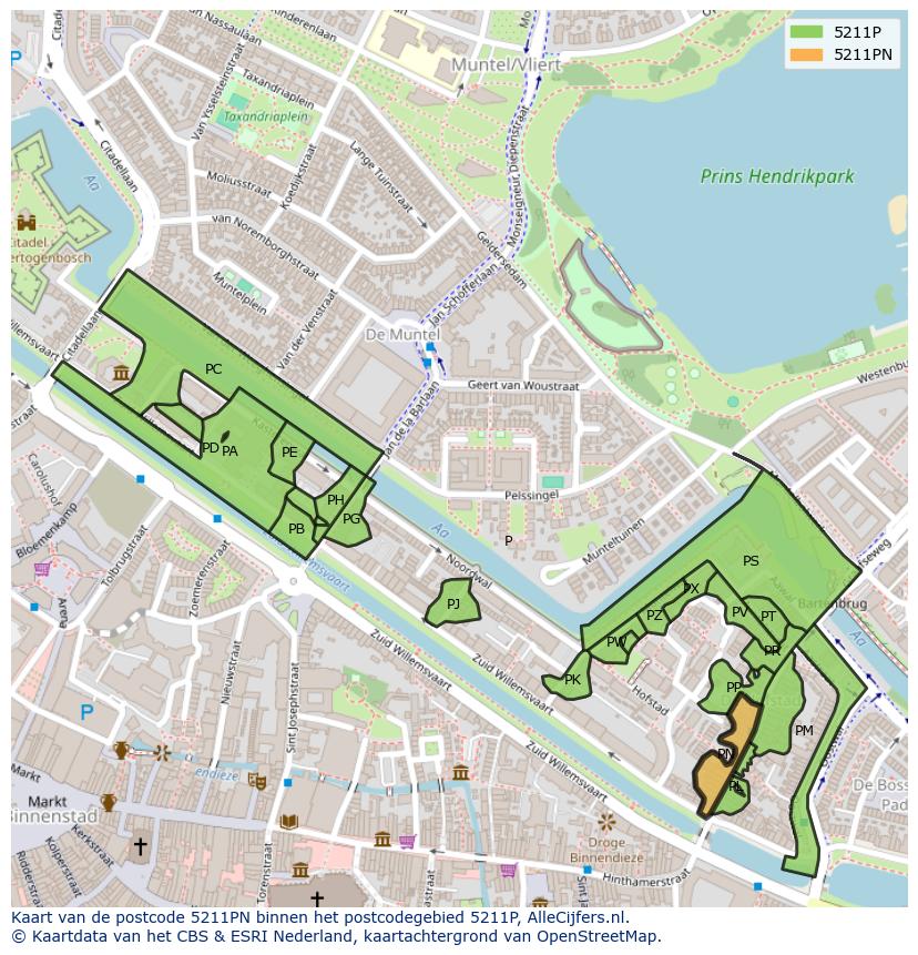 Afbeelding van het postcodegebied 5211 PN op de kaart.