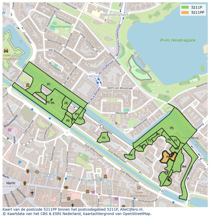 Afbeelding van het postcodegebied 5211 PP op de kaart.