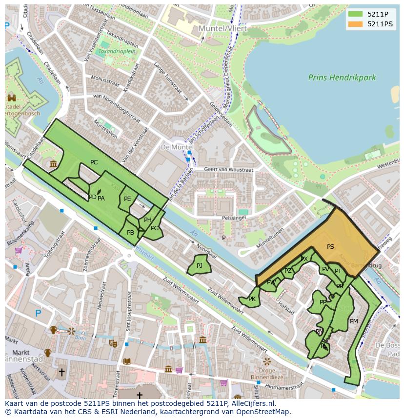 Afbeelding van het postcodegebied 5211 PS op de kaart.