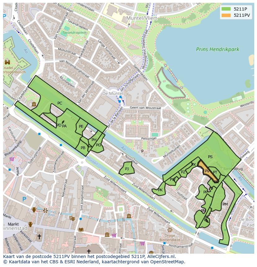 Afbeelding van het postcodegebied 5211 PV op de kaart.