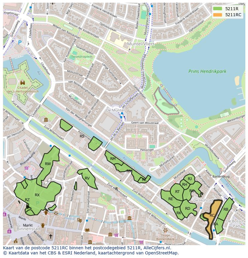 Afbeelding van het postcodegebied 5211 RC op de kaart.