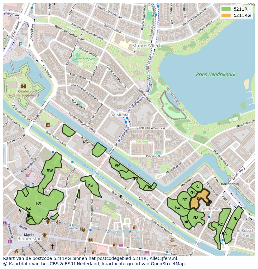 Afbeelding van het postcodegebied 5211 RG op de kaart.
