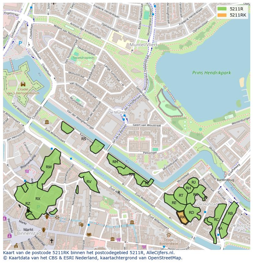 Afbeelding van het postcodegebied 5211 RK op de kaart.