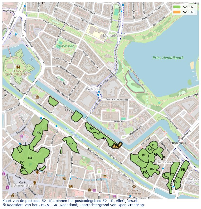 Afbeelding van het postcodegebied 5211 RL op de kaart.