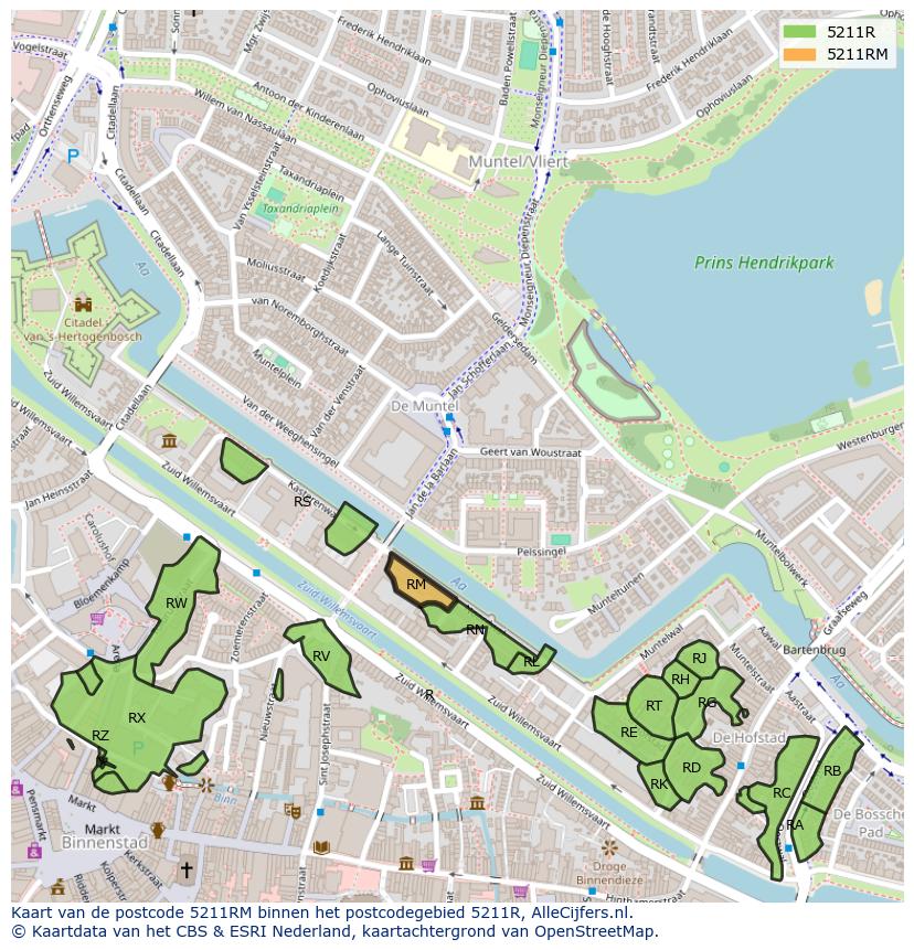 Afbeelding van het postcodegebied 5211 RM op de kaart.