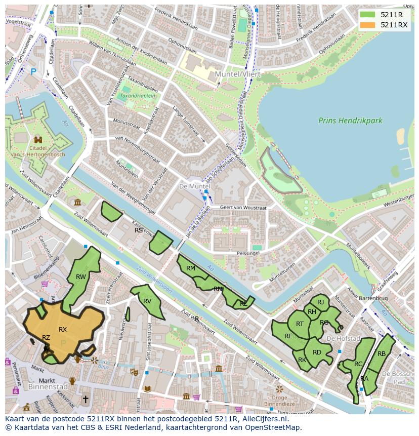 Afbeelding van het postcodegebied 5211 RX op de kaart.
