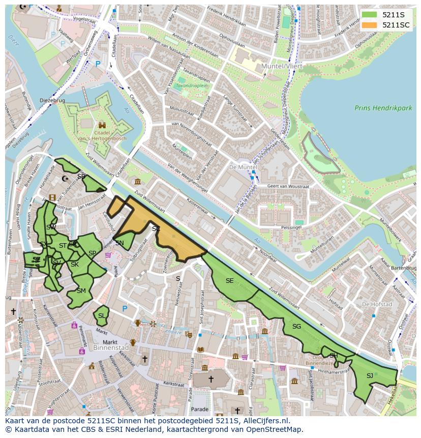 Afbeelding van het postcodegebied 5211 SC op de kaart.