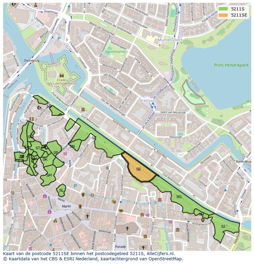 Afbeelding van het postcodegebied 5211 SE op de kaart.