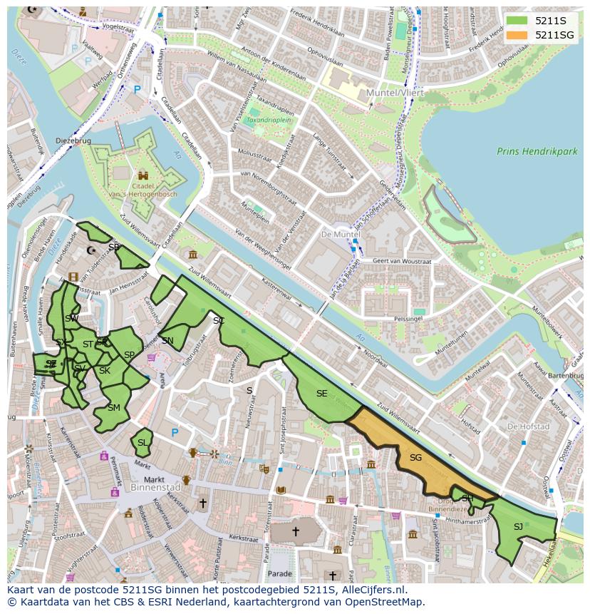 Afbeelding van het postcodegebied 5211 SG op de kaart.