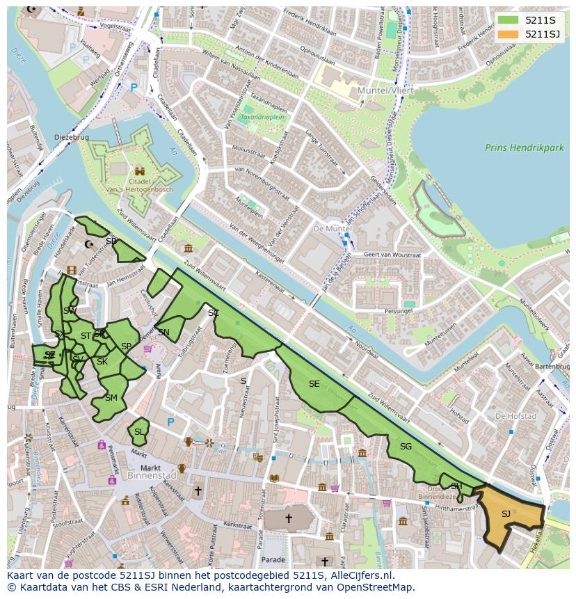Afbeelding van het postcodegebied 5211 SJ op de kaart.