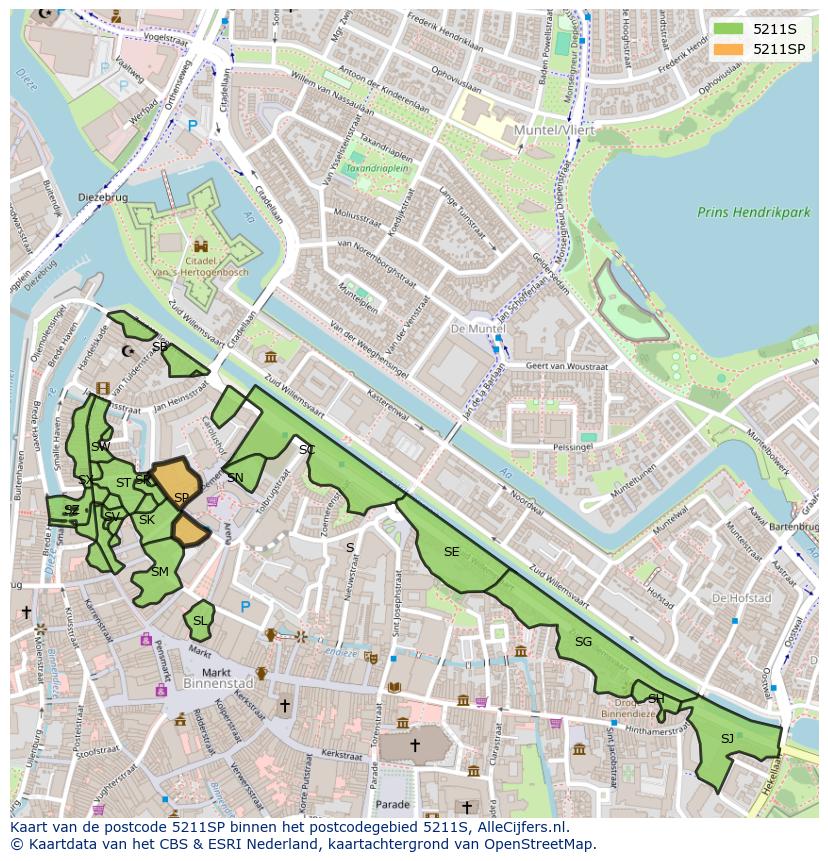 Afbeelding van het postcodegebied 5211 SP op de kaart.
