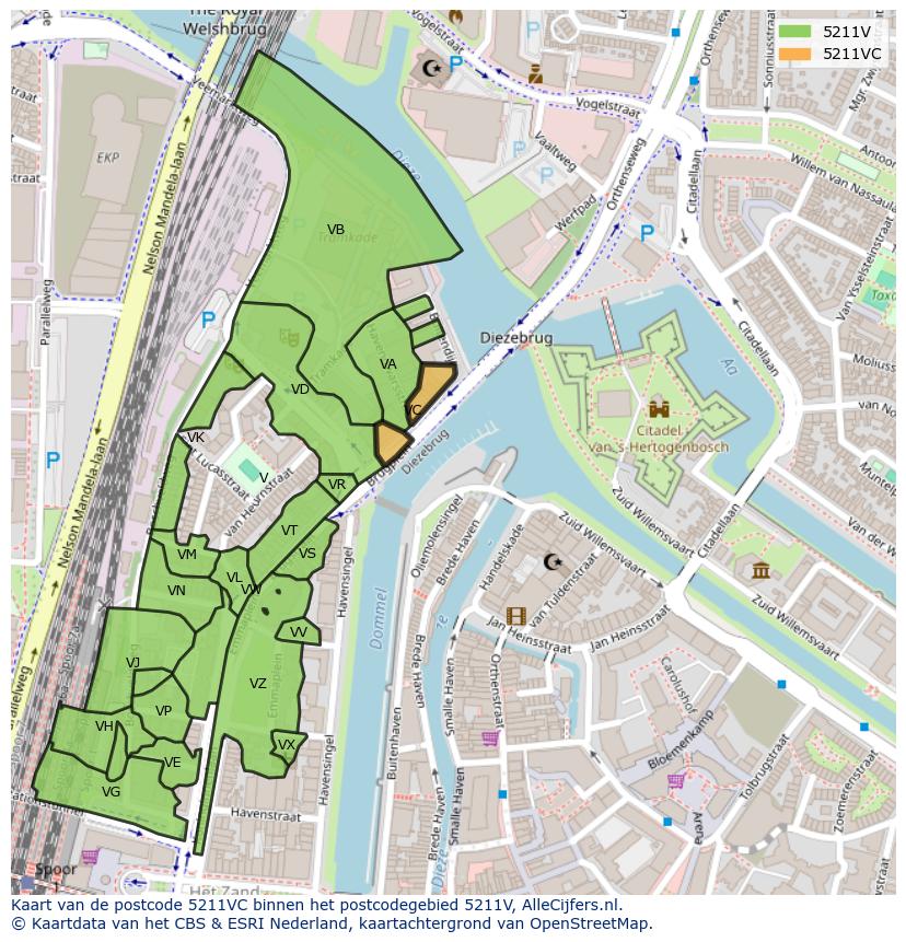 Afbeelding van het postcodegebied 5211 VC op de kaart.