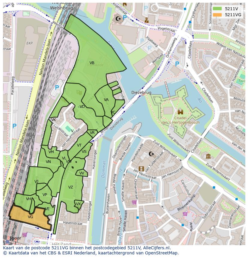 Afbeelding van het postcodegebied 5211 VG op de kaart.