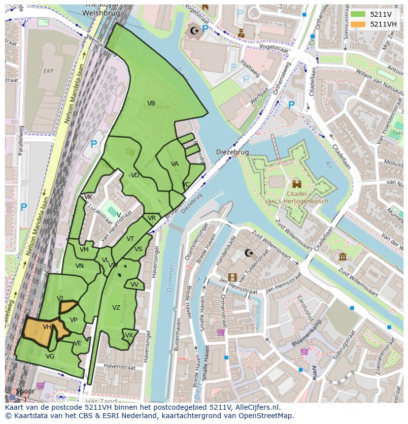 Afbeelding van het postcodegebied 5211 VH op de kaart.