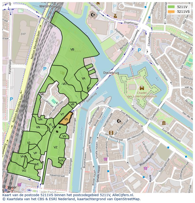 Afbeelding van het postcodegebied 5211 VS op de kaart.