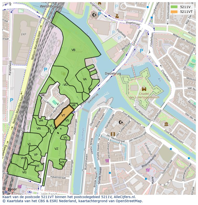 Afbeelding van het postcodegebied 5211 VT op de kaart.
