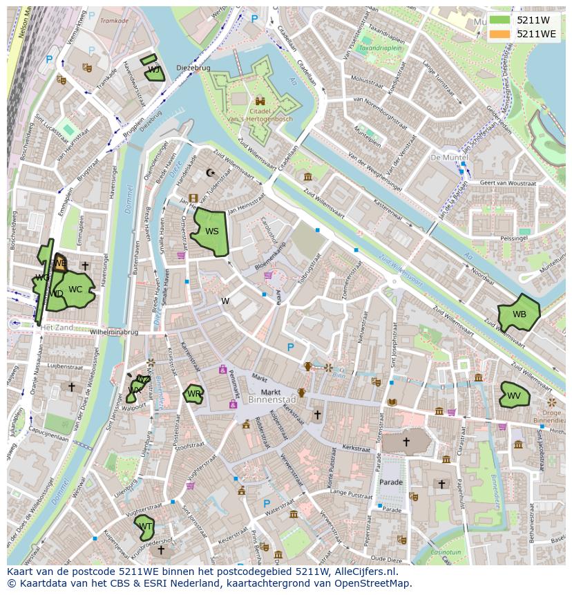 Afbeelding van het postcodegebied 5211 WE op de kaart.
