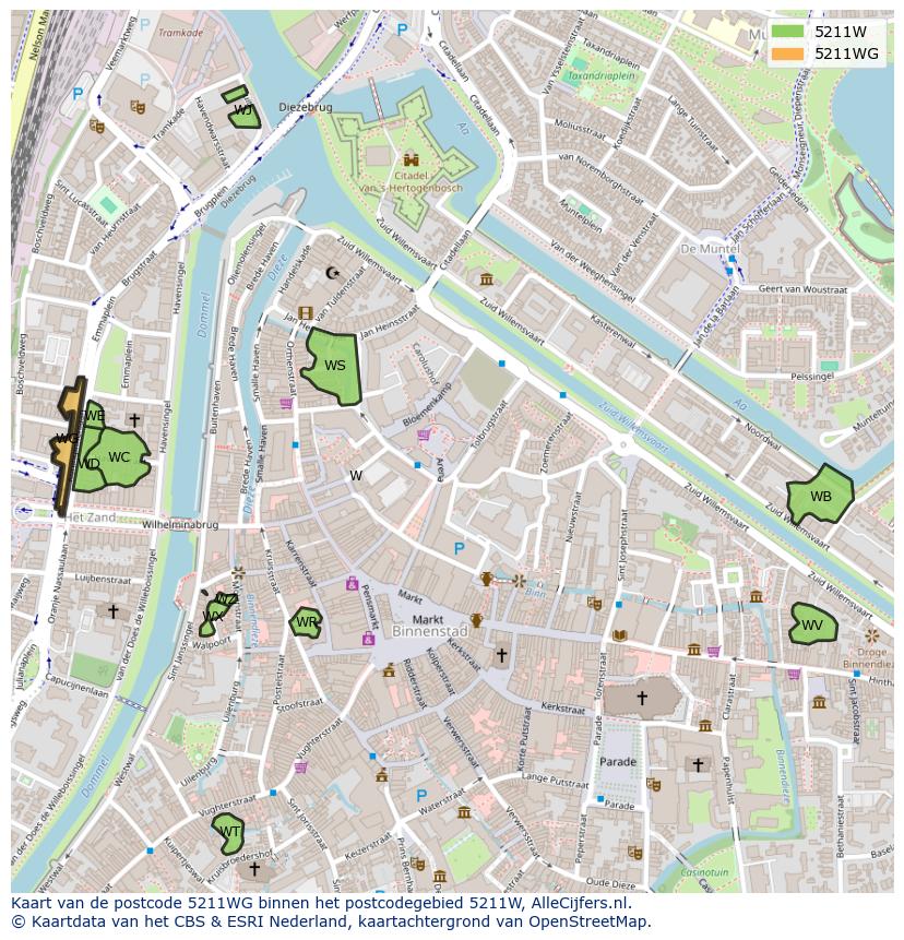 Afbeelding van het postcodegebied 5211 WG op de kaart.