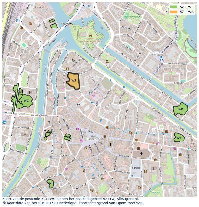 Afbeelding van het postcodegebied 5211 WS op de kaart.