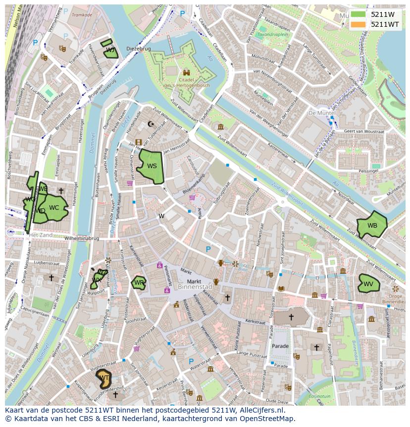 Afbeelding van het postcodegebied 5211 WT op de kaart.
