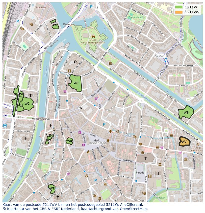 Afbeelding van het postcodegebied 5211 WV op de kaart.