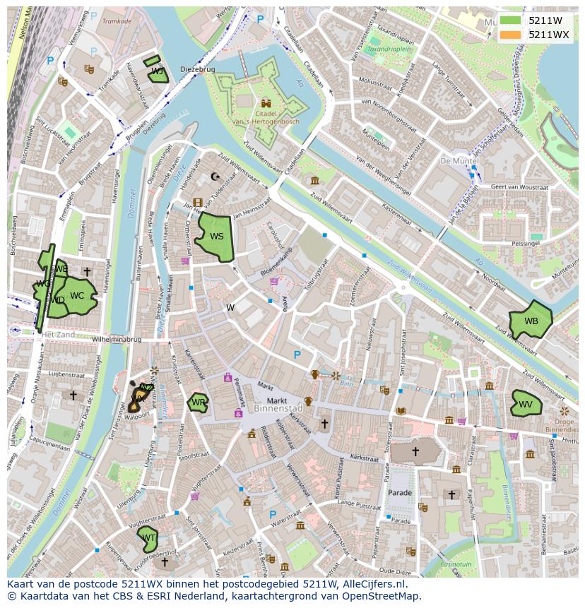 Afbeelding van het postcodegebied 5211 WX op de kaart.