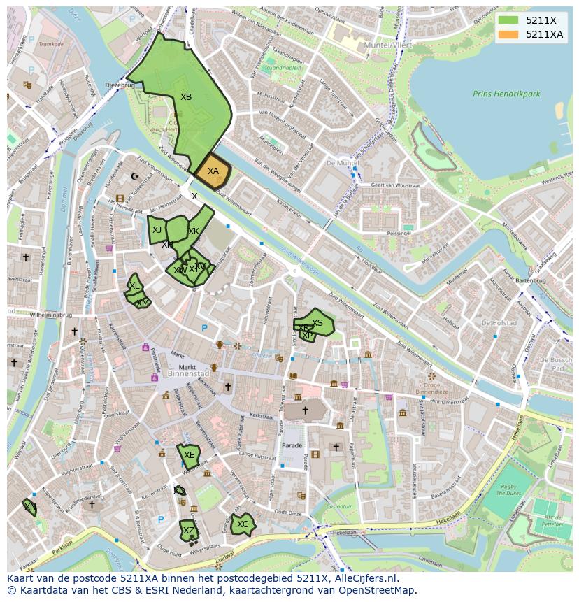 Afbeelding van het postcodegebied 5211 XA op de kaart.